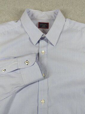 UNTUCKit Shirt Men's Large Blue Pinstripe Long Sleeve Wrinkle Free Button Up